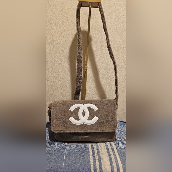 CHANEL Handbags - CHANEL Taupe Shoulder Bag with White Logo GWP